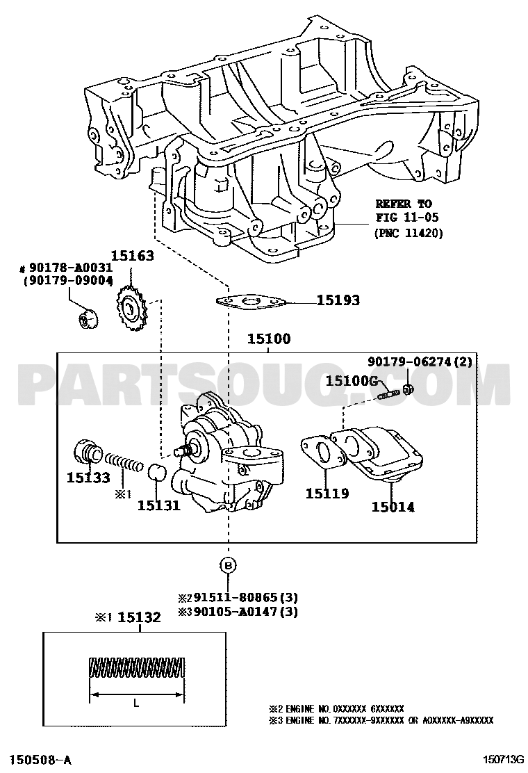 مخطط موضع طرمبة الزيت تويوتا 15100-28020 | Toyota EPC oil pump diagram