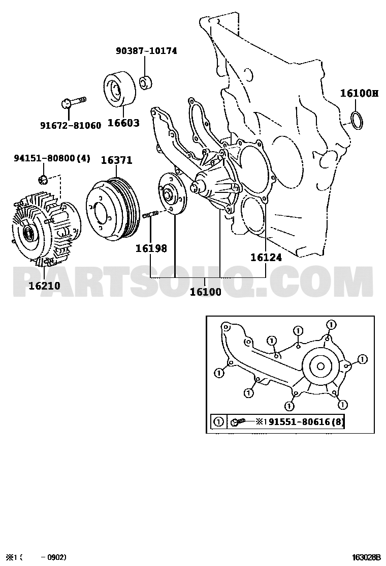 مخطط موضع بكرة سير المحرك 16603-31050 | Toyota EPC idler pulley callout 16603