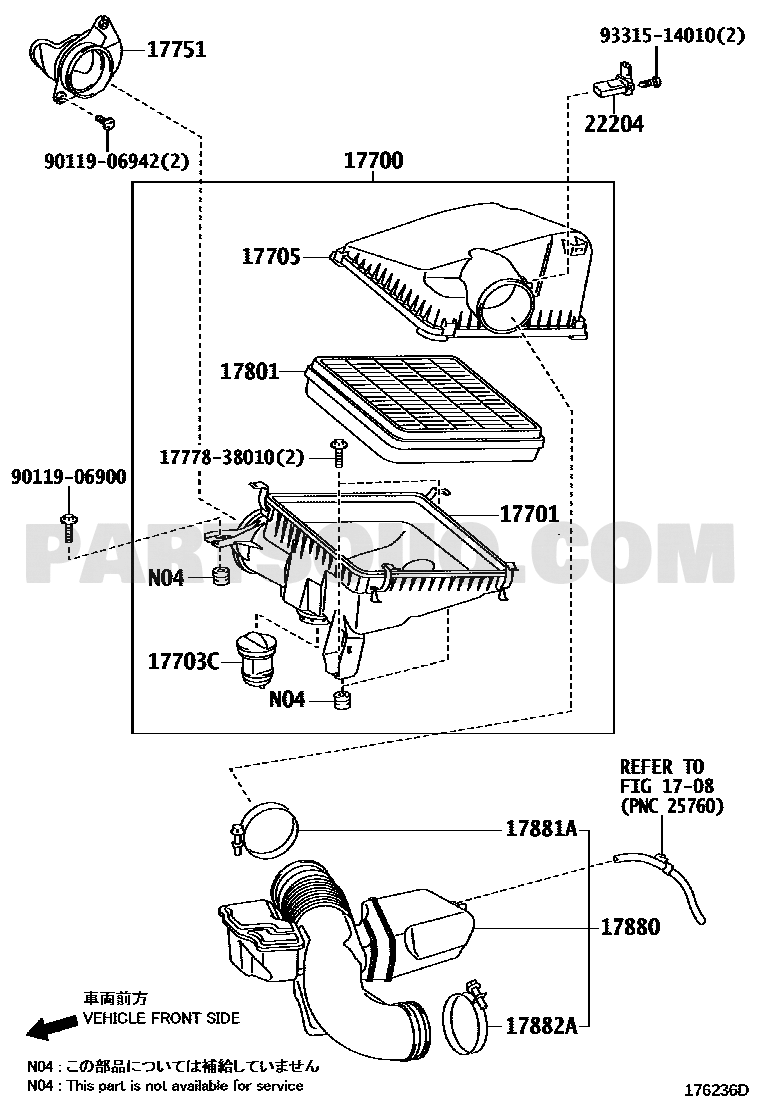 Toyota EPC diagram for 17880-50070, callout 17880