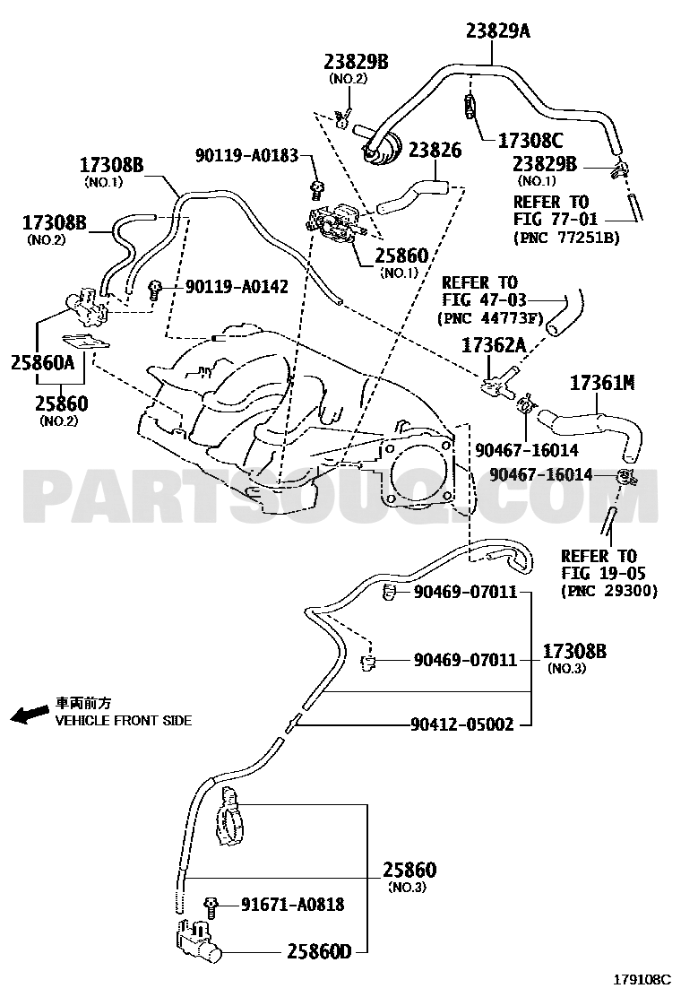مخطط كتالوج تويوتا لموضع صمام الفاكيوم 25860-31110 | Toyota EPC location diagram for vacuum valve 25860-31110