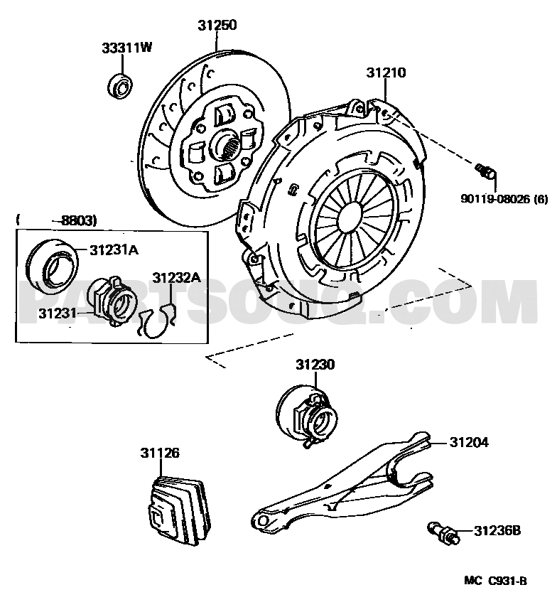 مخطط كتالوج تويوتا لرقم OEM 31204-35031، موضع 31204 | Toyota EPC diagram for OEM 31204-35031, callout 31204