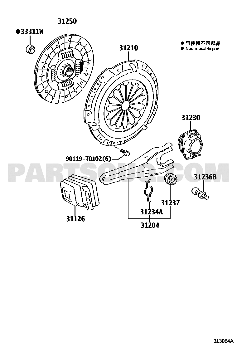 مخطط موضع رمان الكلتش تويوتا 31230-71061 | Toyota EPC clutch release bearing diagram