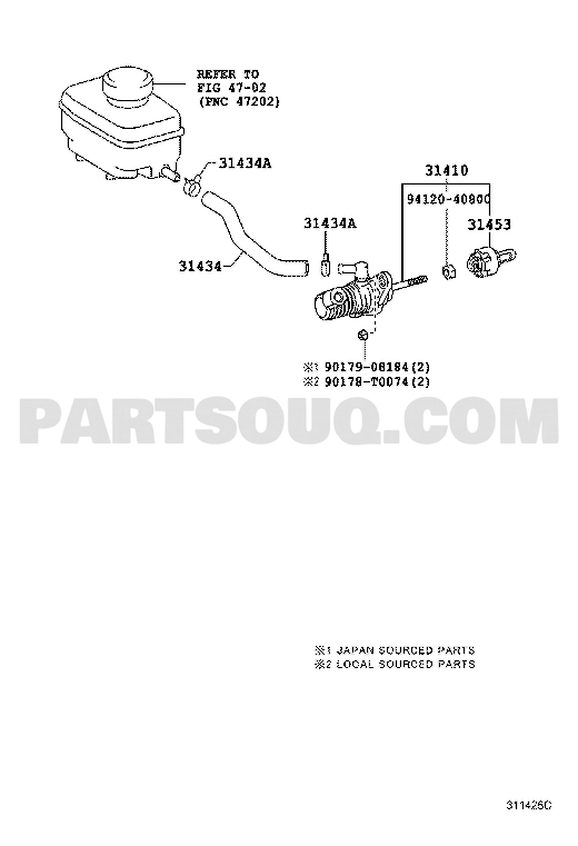 مخطط موضع ماستر الكلتش العلوي تويوتا 31420-26201 | Toyota EPC clutch master cylinder diagram