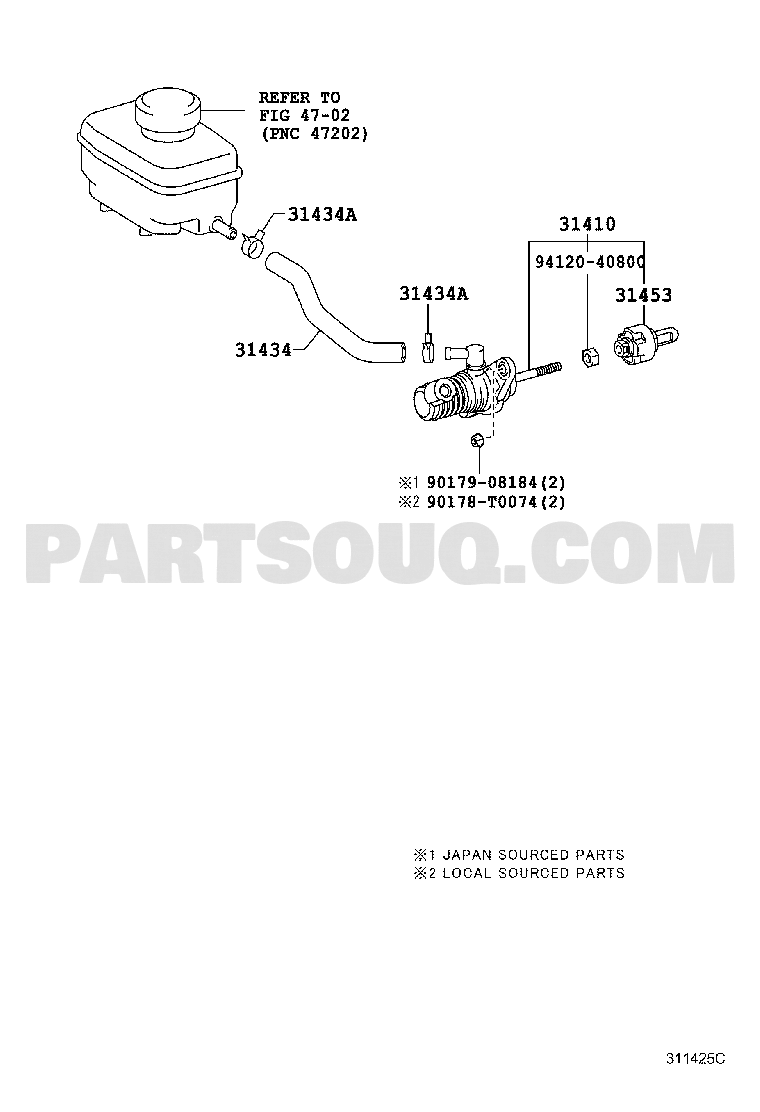 مخطط موضع ماستر الكلتش العلوي تويوتا 31420-26201 | Toyota EPC clutch master cylinder diagram