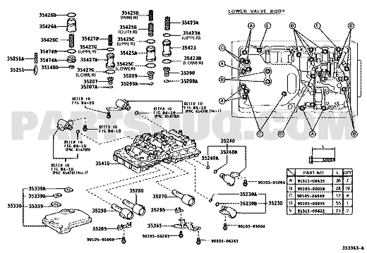 مخطط موضع مصفاة القير 35330-30070 في ناقل A650E | EPC location diagram for A650E oil strainer 35330-30070