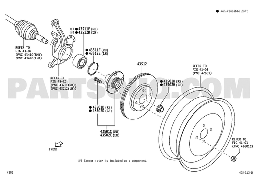 مخطط رمان المحور الأمامي 43560-BZ050 | Toyota EPC axle bearing diagram
