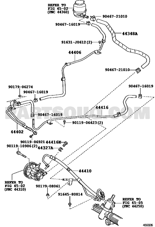 مخطط كتالوج تويوتا لموضع خرطوم زيت الباور 44348-33240، موضع 44348A | Toyota EPC location diagram for 44348-33240, callout 44348A