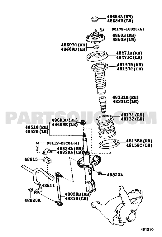 مخطط موضع وصلة الموازن الأمامية اليسرى 48820-47010 | Toyota EPC location diagram