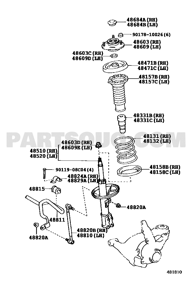 مخطط موضع وصلة الموازن الأمامية اليسرى 48820-47010 | Toyota EPC location diagram