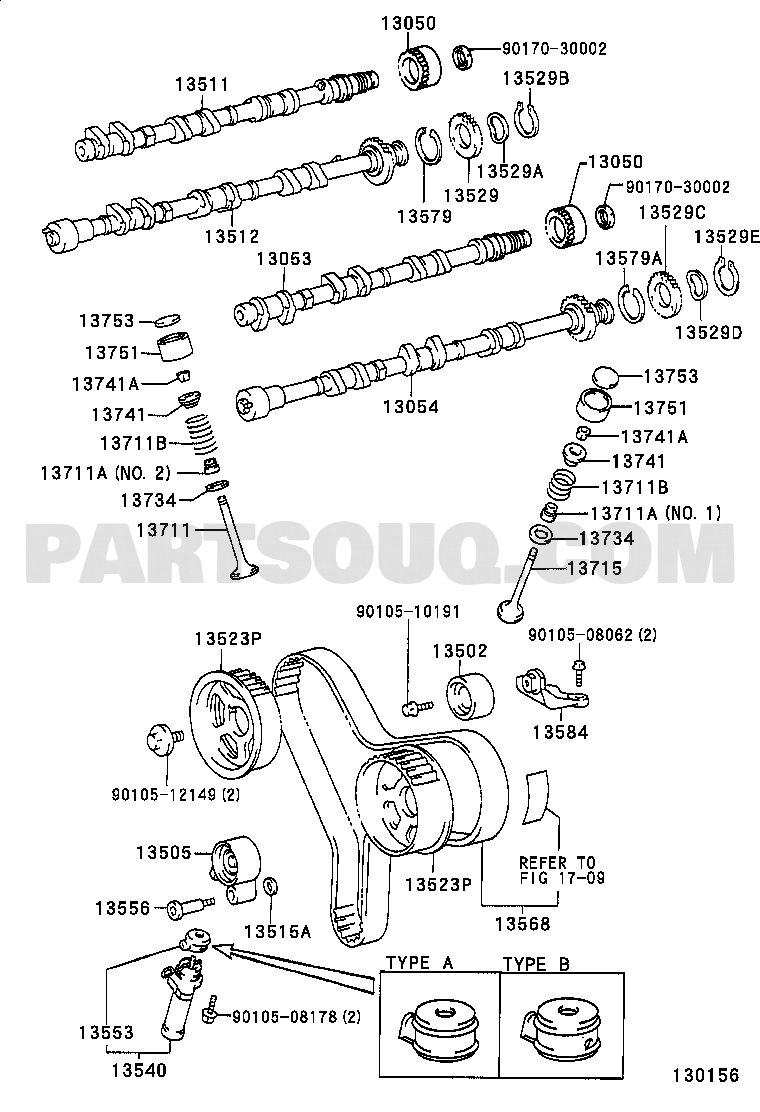 مخطط تركيب بكرة سير التايمن Toyota 13505-20010 | EPC diagram