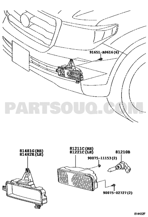 مخطط حامل كشاف الضباب لاندكروزر يسار 81482-60062 | Fog Lamp Bracket Diagram
