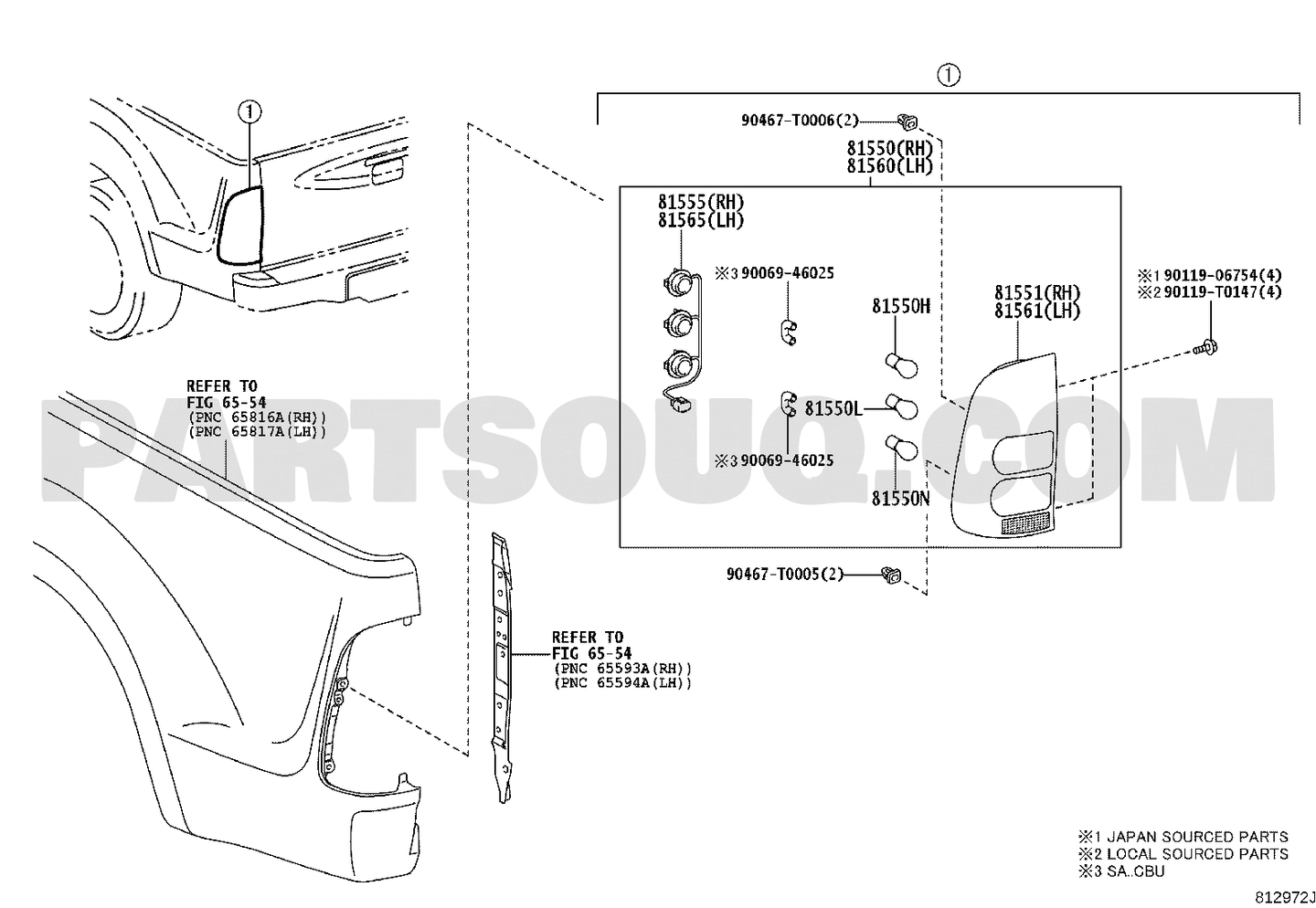مخطط الإسطب الخلفي اليمين 81551-0K010 | Toyota EPC rear lamp diagram