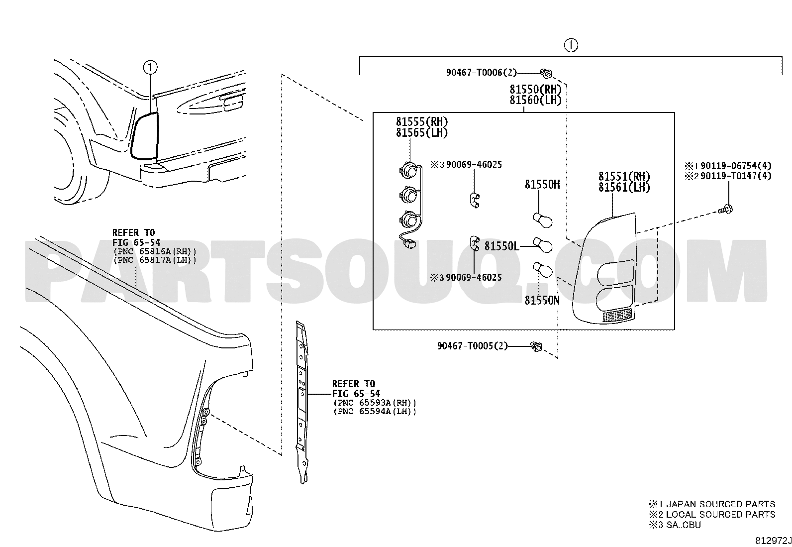 مخطط الإسطب الخلفي اليمين 81551-0K010 | Toyota EPC rear lamp diagram