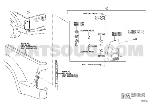 مخطط الإسطب الخلفي اليمين 81551-0K010 | Toyota EPC rear lamp diagram