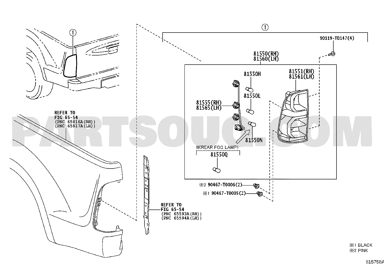 مخطط إسطب خلفي يمين هايلوكس رقم 81551-0K140 | Rear Lamp Diagram RH