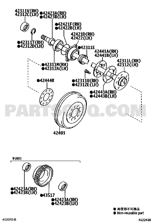 مخطط تويوتا لكرسي عمود المحور الخلفي — موضع 42311M | Toyota EPC rear axle shaft bearing callout 42311M OEM 90363-T0009