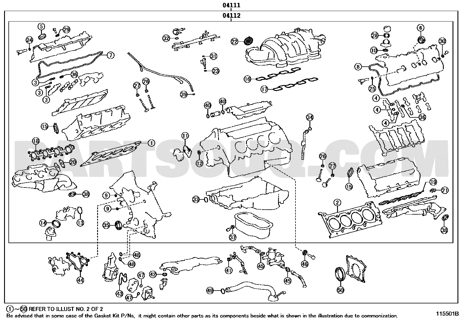 موضع طقم وجيه المحرك 04111-0S023 في مخطط القطع | Engine overhaul gasket kit EPC