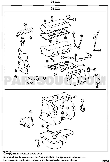 مخطط مكونات طقم جازكيت المحرك 04111-22701 | EPC diagram
