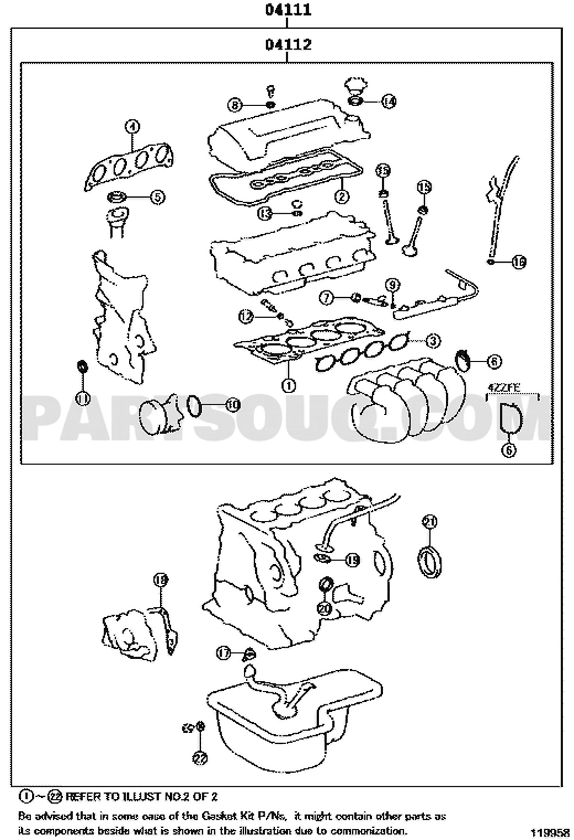 مخطط مكونات طقم جازكيت المحرك 04111-22701 | EPC diagram