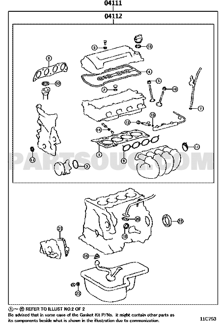 مخطط مكونات طقم جازكيت المحرك 04111-22842 | EPC diagram