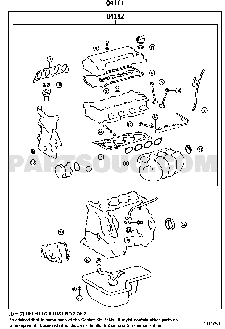 مخطط مكونات طقم جازكيت المحرك 04111-22842 | EPC diagram
