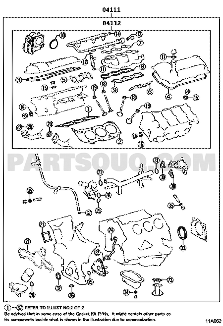 موضع طقم الوجيه 04111-31343 في مخطط محرك تويوتا | Toyota 1GR-FE gasket EPC diagram