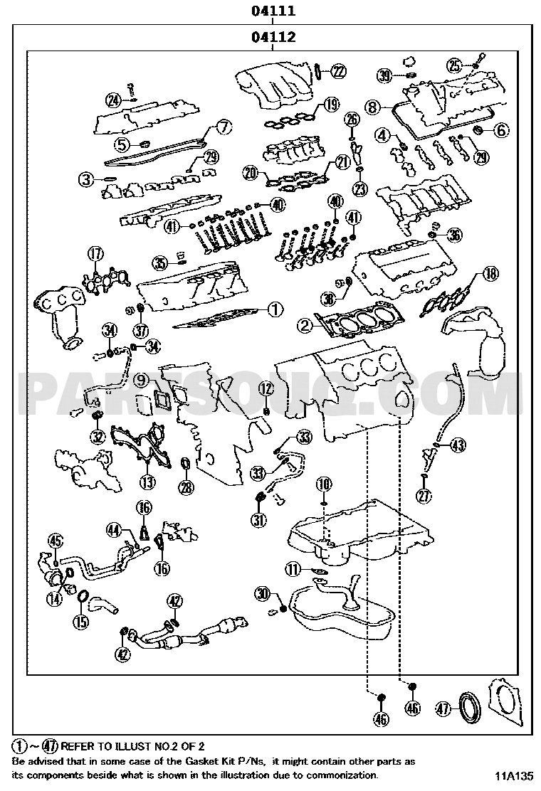 موضع طقم وجيه المحرك 04111-31445 في مخطط القطع | Engine overhaul gasket kit EPC