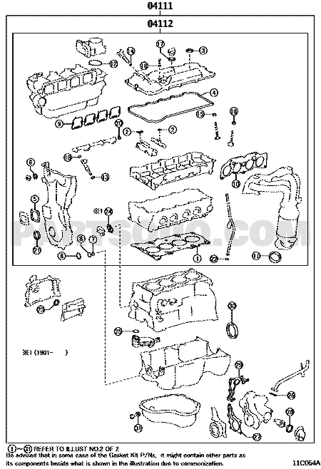 موضع طقم وجيه المكينة في مخطط هايلاندر 1AR-FE رقم 04111-36047 | Toyota Highlander gasket kit diagram