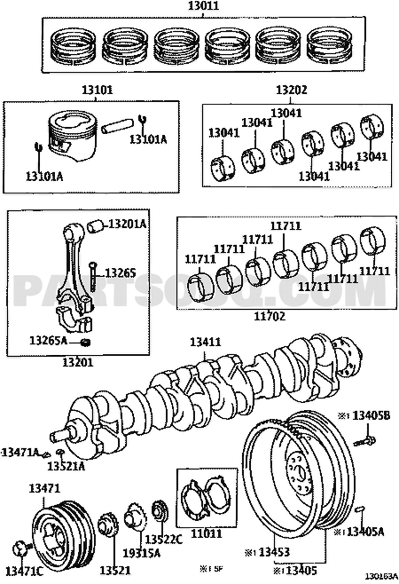 مخطط موضع ورد دفع عمود الكرنك تويوتا 11011-66020، الرمز 11011 | Toyota EPC diagram for 11011-66020, callout 11011
