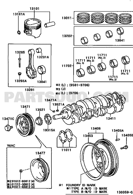 مخطط موضع ورد دفع عمود الكرنك تويوتا 11011-75010، الرمز 11011 | Toyota EPC diagram for 11011-75010, callout 11011