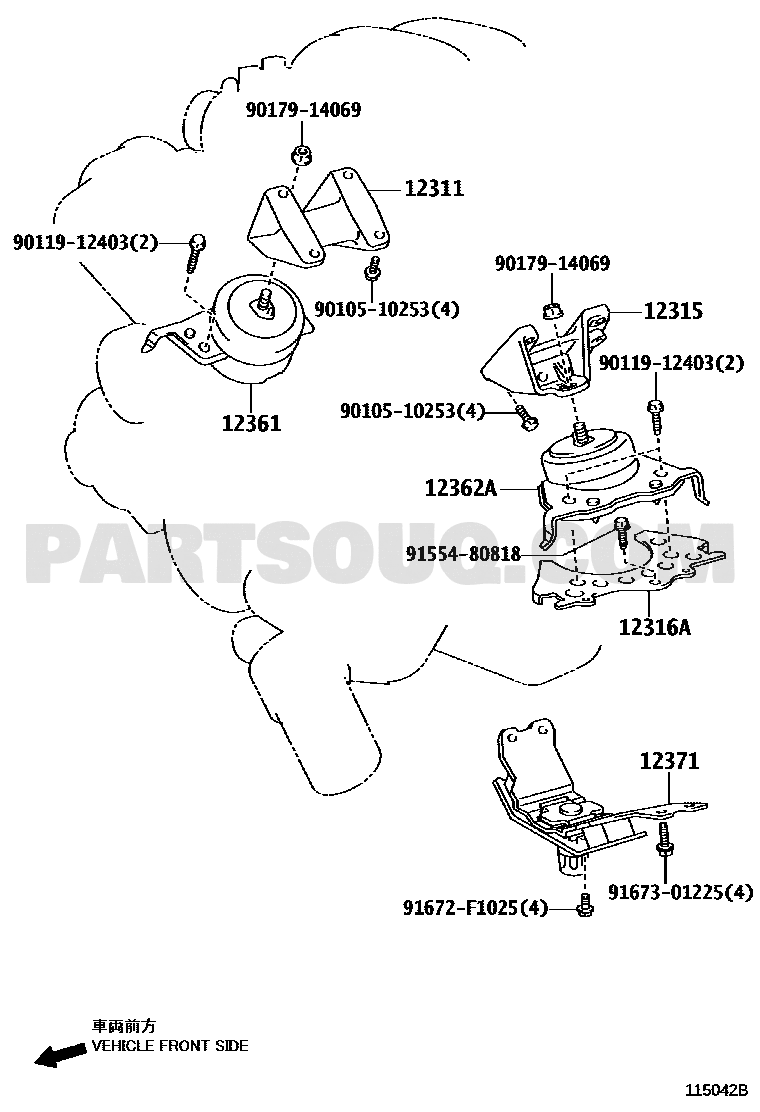 مخطط قاعدة المكينة الأمامية يمين تويوتا 12361-50250 | Engine mount RH EPC diagram