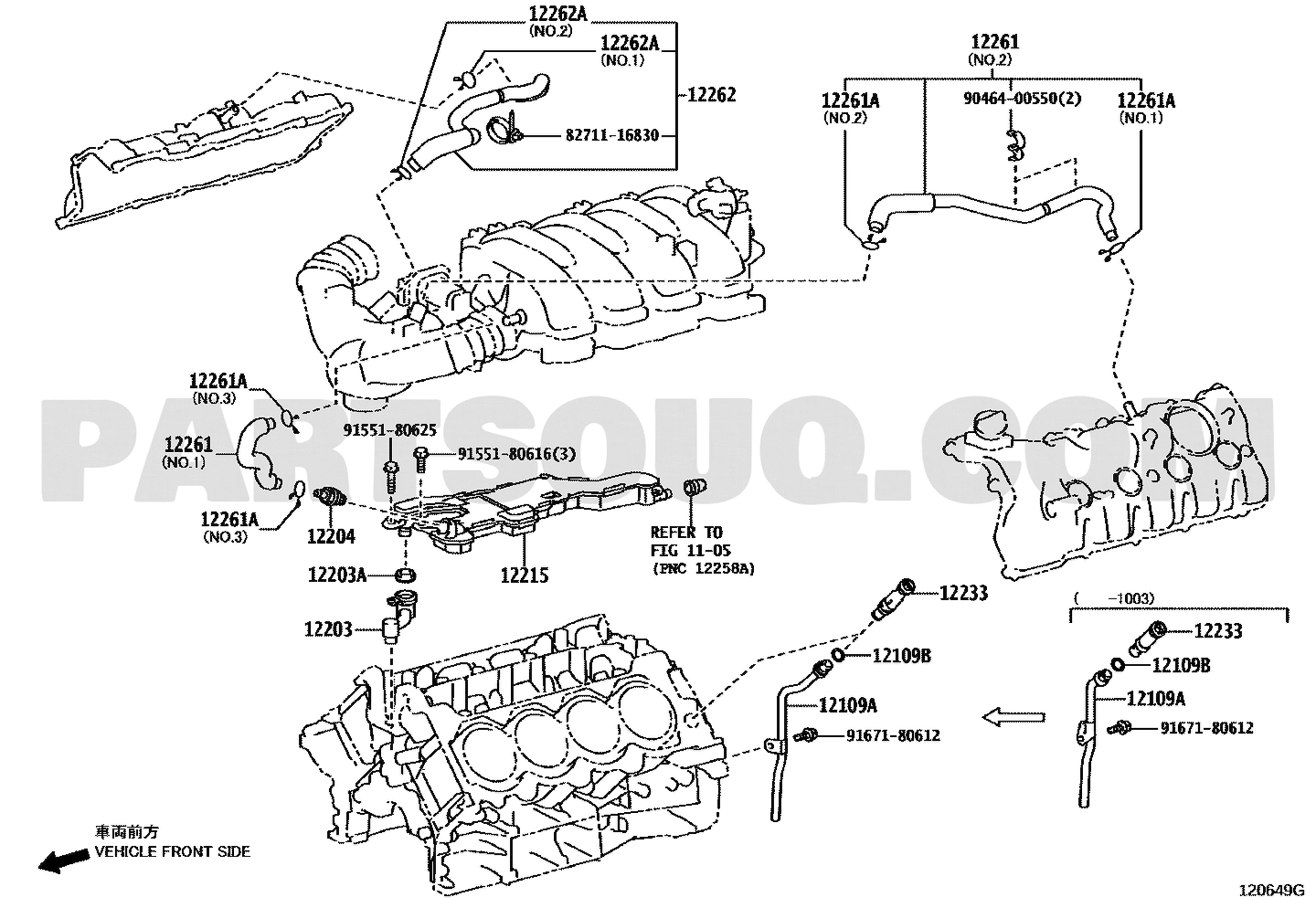 مخطط موضع خرطوم التهوية رقم 2 لكزس 12261-38030، الرمز 12261 | Lexus EPC diagram for 12261-38030, callout 12261
