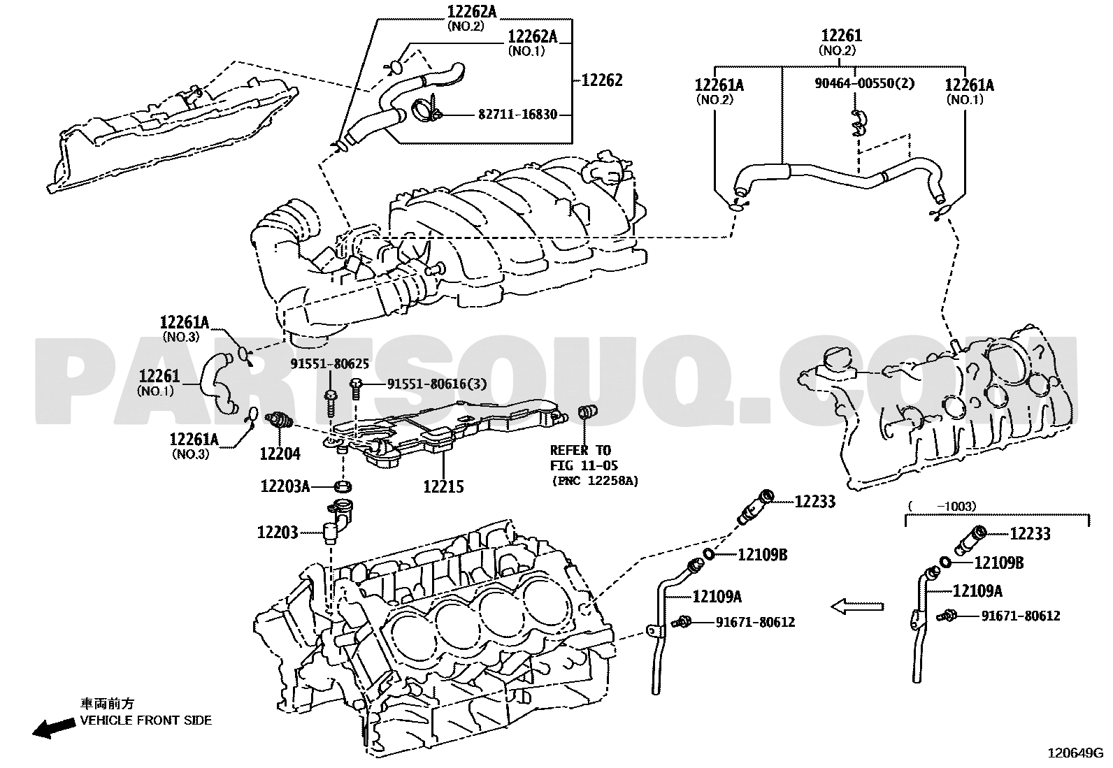مخطط موضع خرطوم التهوية رقم 2 لكزس 12261-38030، الرمز 12261 | Lexus EPC diagram for 12261-38030, callout 12261