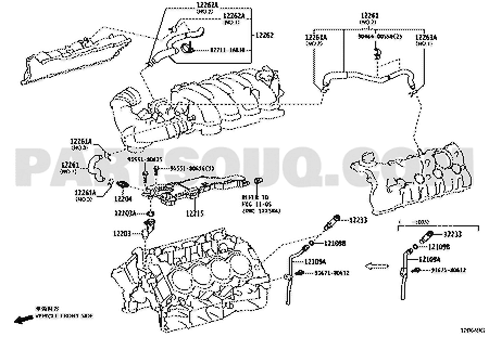 مخطط موضع خرطوم التهوية رقم 2 لكزس 12261-38030، الرمز 12261 | Lexus EPC diagram for 12261-38030, callout 12261