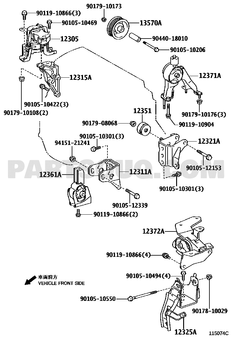 مخطط موضع قاعدة المحرك اليمنى تويوتا 12305-22380 | Toyota EPC engine mount RH location