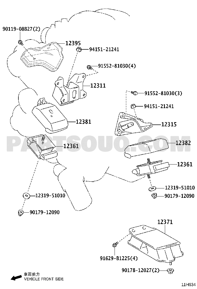 مخطط تركيب قاعدة المحرك الأمامية Toyota 12361-31301 | EPC diagram