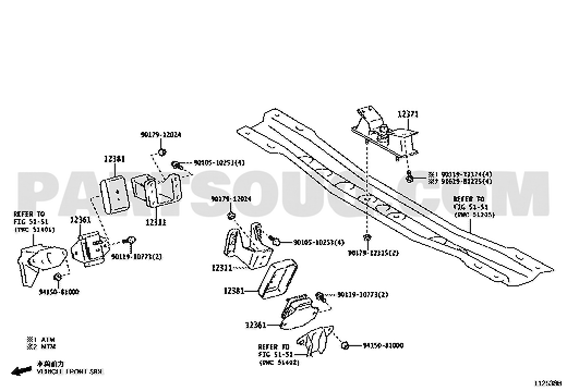 مخطط قاعدة المحرك الأمامية 12361-50121 | Toyota EPC engine mount diagram