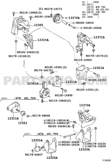 مخطط تركيب قاعدة المحرك الخلفية Toyota 12371-22140 | EPC diagram