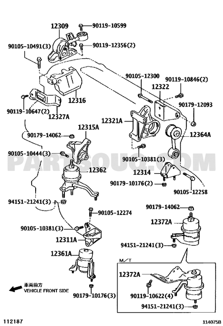 مخطط موقع قاعدة المكينة اليسار تويوتا 12372-28200 | Engine mount LH EPC diagram