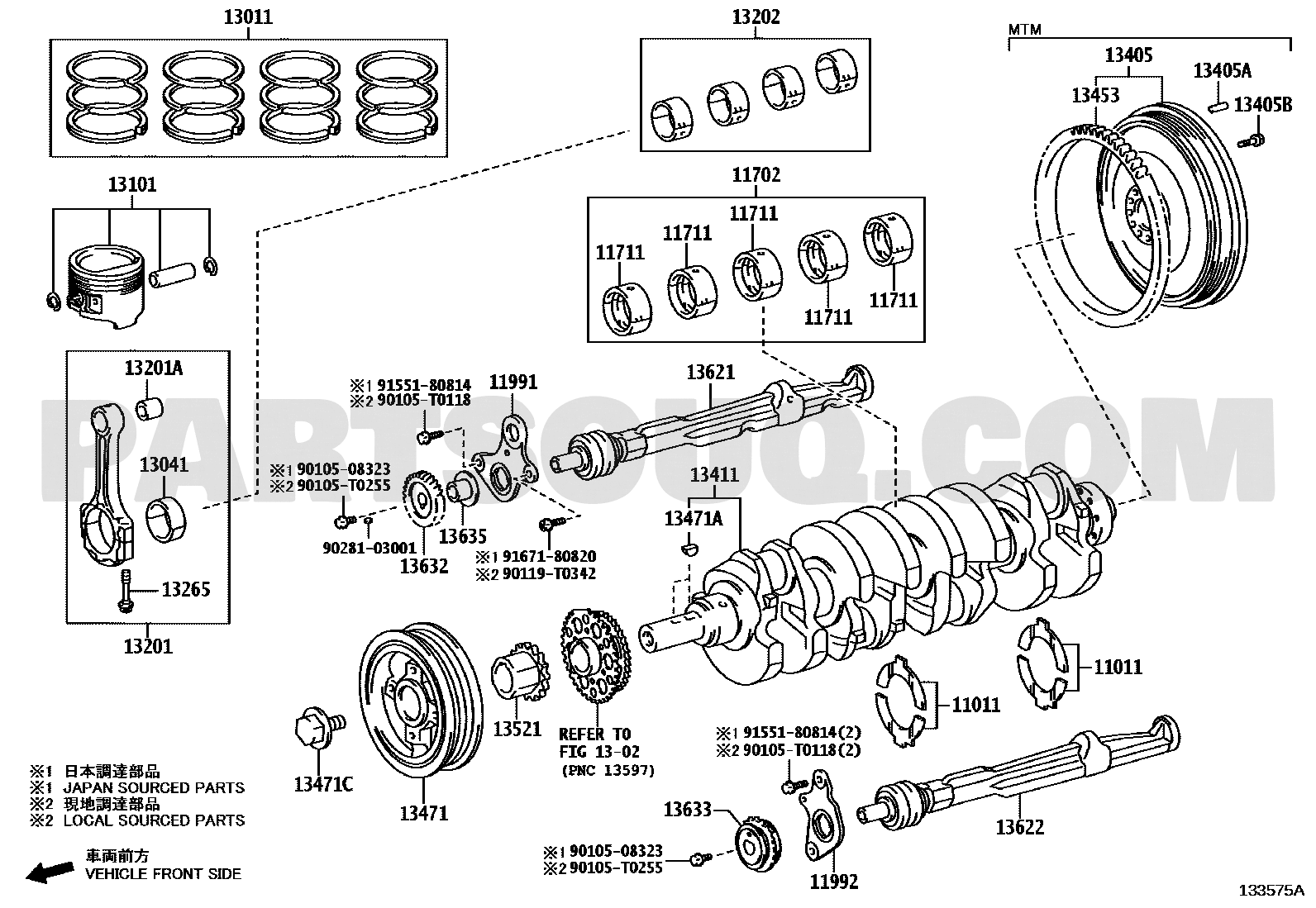 موضع طقم شنابر البستم 13013-75200 في مخطط محرك تويوتا | Toyota engine EPC diagram