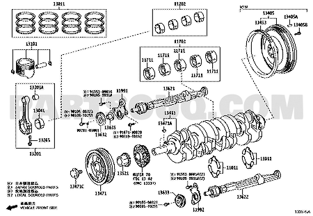 موضع طقم شنابر البستم 13013-75200 في مخطط محرك تويوتا | Toyota engine EPC diagram
