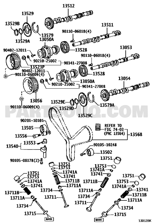 مخطط موضع أنبوب توقيت عمود الكامات 13050-50011 | EPC location diagram
