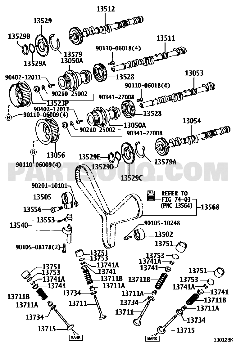 مخطط موضع أنبوب توقيت عمود الكامات 13050-50011 | EPC location diagram