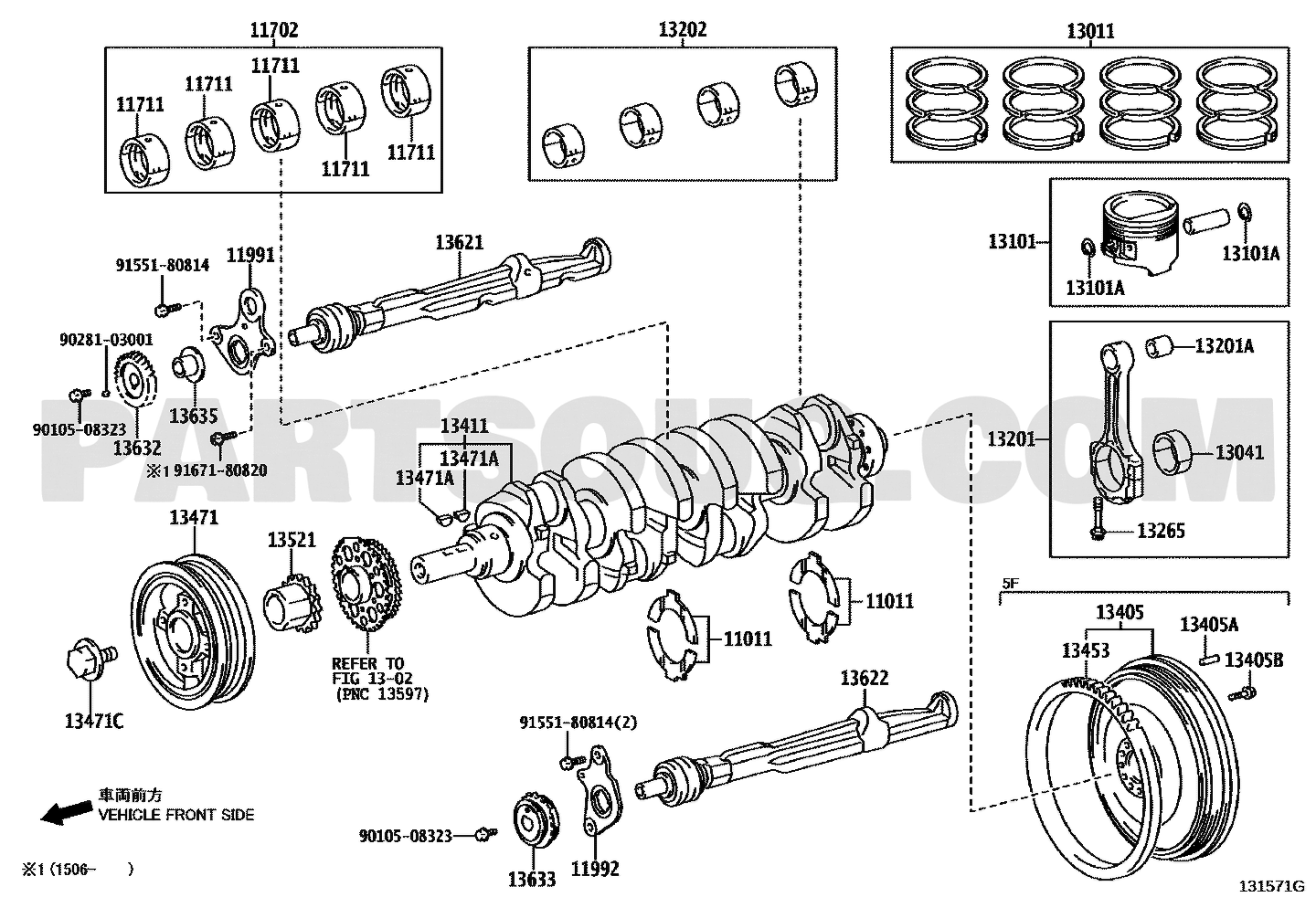 موضع بكرة عمود الكرنك 13408-75050 في مخطط تويوتا | Toyota EPC diagram