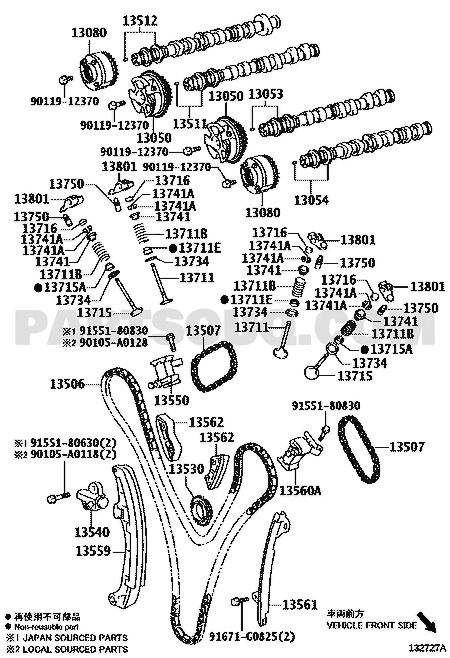مخطط موضع شداد سلسلة التوقيت 13540-31021 | Toyota EPC timing chain tensioner location