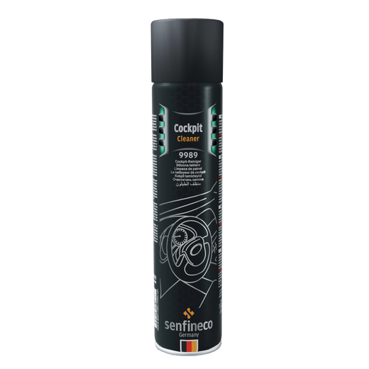 Cockpit Cleaner 9989 spray can, black label with Senfineco Germany branding