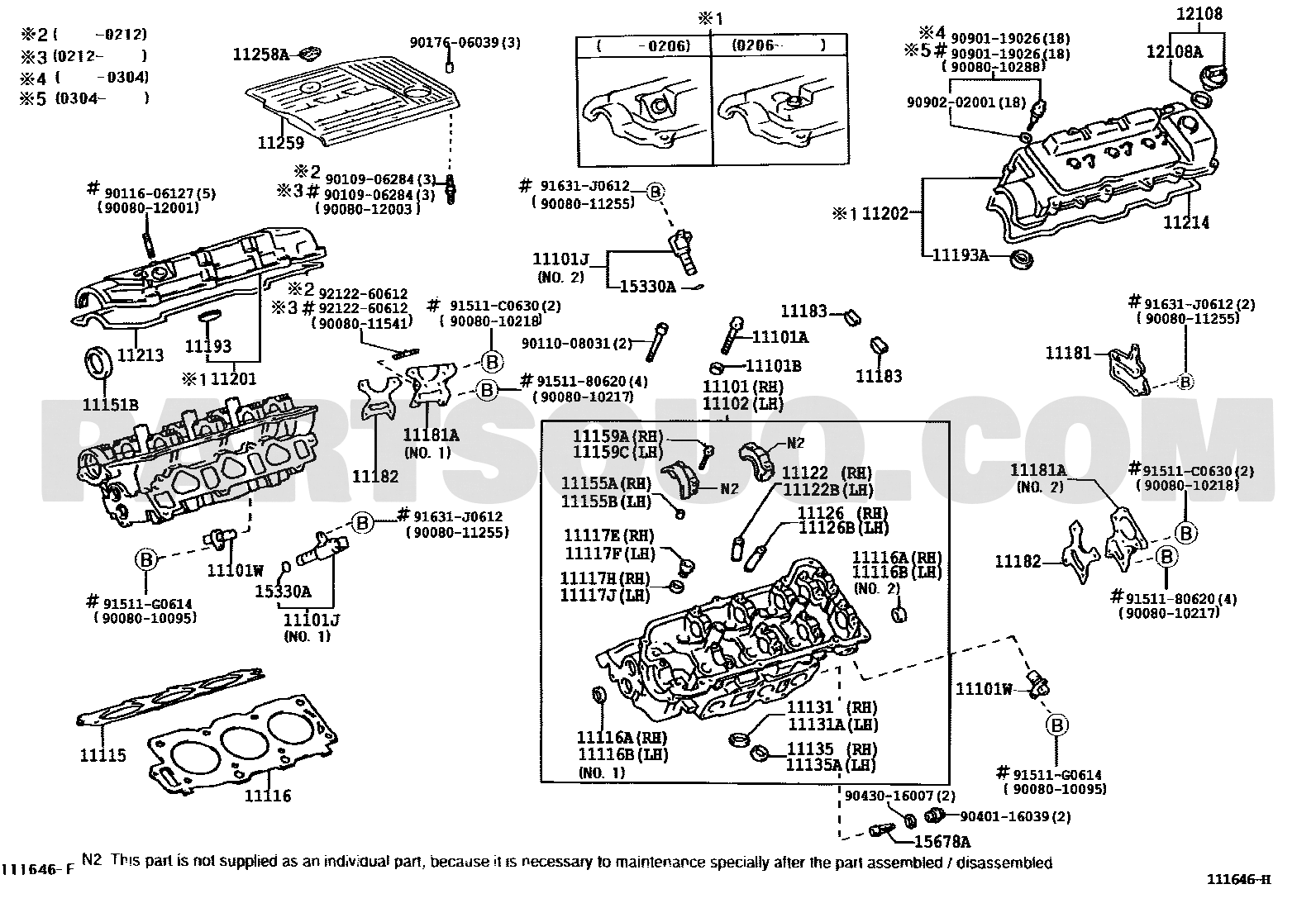 مخطط كتالوج تويوتا لموضع صمام توقيت الكامات 15340-20011، جهة اليسار | Toyota EPC location diagram for 15340-20011, LH