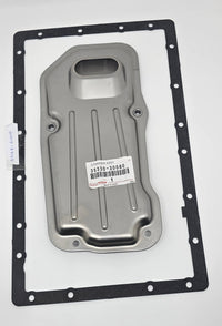Toyota strainer assembly 35330-30080; gray metal housing with black gasket for engine oil circulation