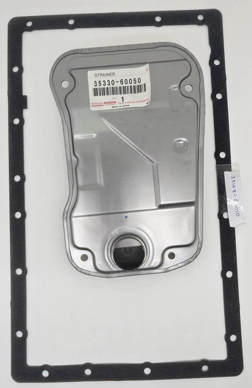 Gear oil strainer for Toyota, gray metal housing with black gasket
