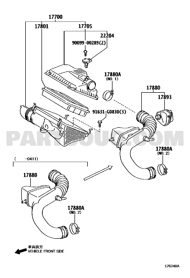 مخطط موقع حساس الهواء MAF تويوتا 22204-75030 | Mass air flow sensor EPC diagram